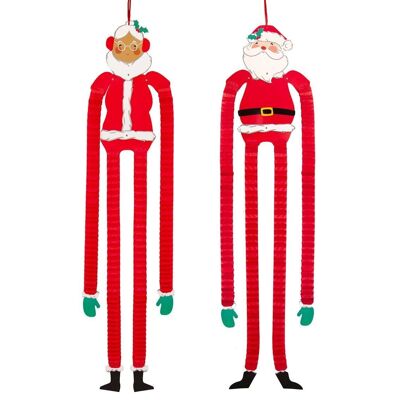 Santa Mr & Mrs Claus Hanging Christmas Decorations - 2 Pack