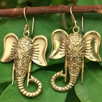 Pendientes colgantes de latón de mujer con forma de trompa de elefante de tamaño grande