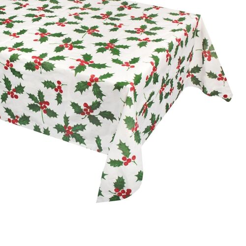 Linen Feel Holly Christmas Table Cover