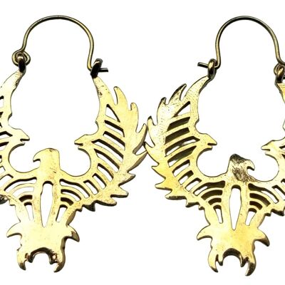 Flying Phoenix Bird Vintage Hoop Women's Brass Earrings