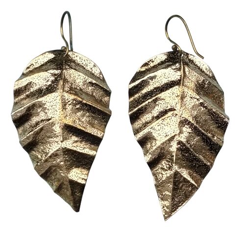 Beautiful Deep Leaf Designed Dangle Women's Brass Earrings