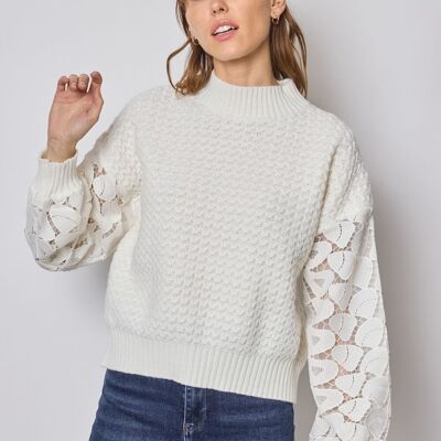 Sweater with lace sleeves - FM603