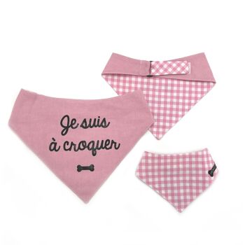 Reversible bandana "I'm chewable" pink gingham for dog and cat 2