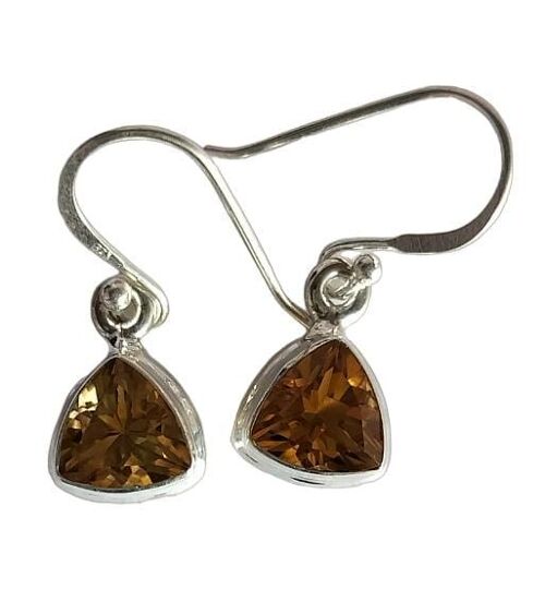 Natural Trillion Facet Citrine 925 Silver Beautiful Earrings
