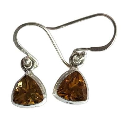 Natural Trillion Facet Citrine 925 Silver Beautiful Earrings