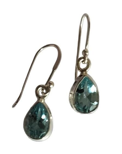 Genuine Pear Blue Topaz 925 Silver Handmade Lovely Earrings