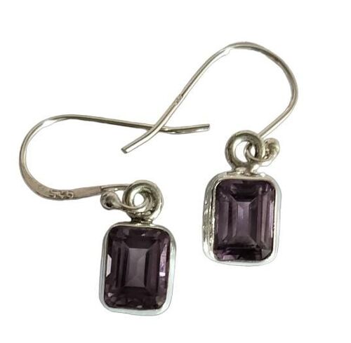 Natural Emerald Cut Amethyst 925 Silver Beautiful Earrings