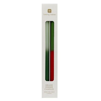 2 Tone Red and Green Dinner Candles - 2 Pack