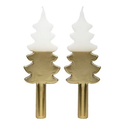 Gold Christmas Tree Dinner Candles - 2 Pack