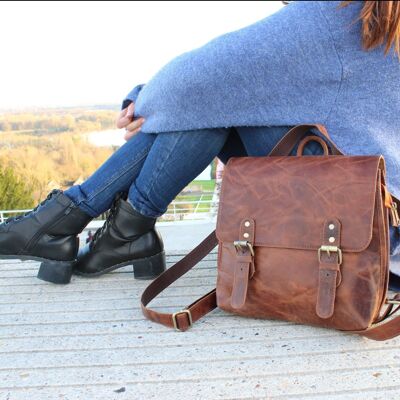 Convertible backpack in soft grained natural leather - GOVIND VINTAGE