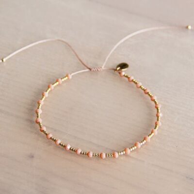 Bracelet pierres gemmes avec miyuki plaqué or – pêche