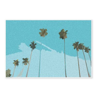 Blue Vintage Palm Trees Art Print 50x70cm