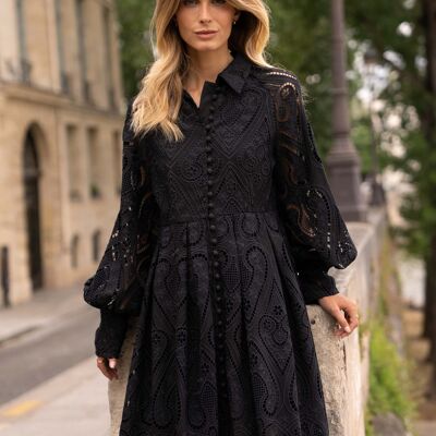 Embroidered cotton lace dress - CH003