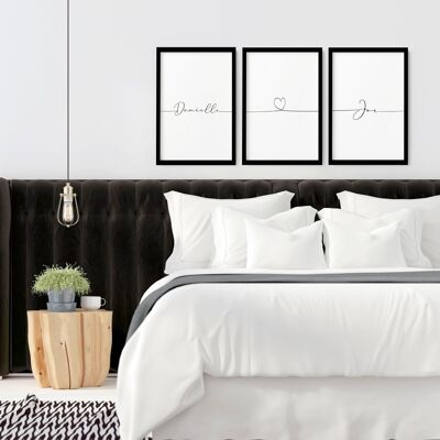 Personalisiertes Valentinstagsgeschenk | Set mit 3 Wandkunstdrucken für Schlafzimmer