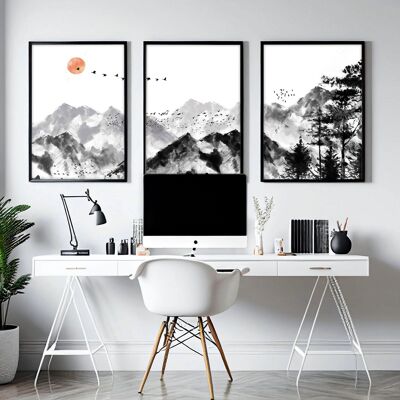 Scandinavian wall art set of 3  | set of 3 wall art prints for offices