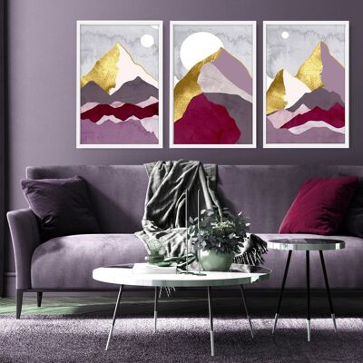 Skandinavische Wanddrucke für das Wohnzimmer | Set mit 3 Wandkunstdrucken