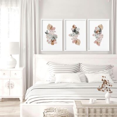 Shabby-Chic-Schlafzimmer | Set mit 3 Wandkunstdrucken