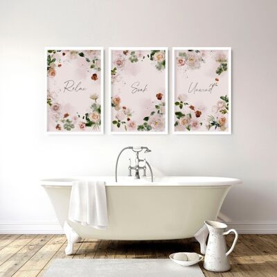 Shabby-Chic-Stil | Badezimmer-Set mit 3 Wandkunstdrucken