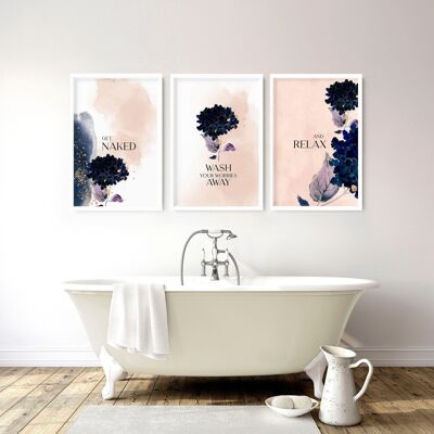 Art mural Shabby Chic pour salles de bains | Lot de 3 tableaux muraux