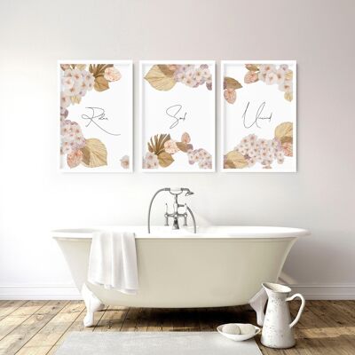 Bauernhaus-Hauptbadezimmer | Set mit 3 Wandkunstdrucken