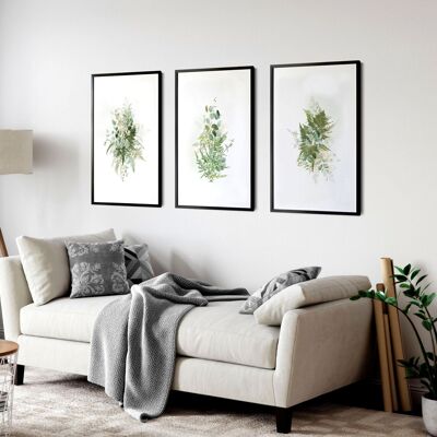 Farn-Wand-Kunstdrucke | Set mit 3 Wandkunstdrucken für das Wohnzimmer