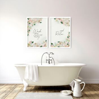 Impressions d'art florales pour la salle de bain | Lot de 2 tableaux muraux 1