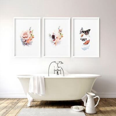 Tableaux encadrés pour salle de bain | lot de 3 impressions murales