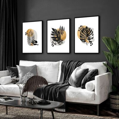 Gold Tropical boho decor | set of 3 wall art prints