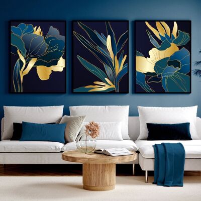 Blaugrünes Wohnzimmer-Kunstwerk | Set mit 3 Wandkunstdrucken