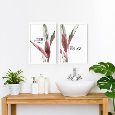 Tropische Kunst für die Badezimmerwand | Set mit 2 Kunstdrucken