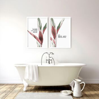 Art tropical pour le mur de la salle de bain | Lot de 2 tirages d'art 31