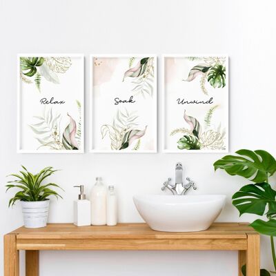 Tropische Badezimmer-Kunstdrucke | Set mit 3 Wandkunstdrucken