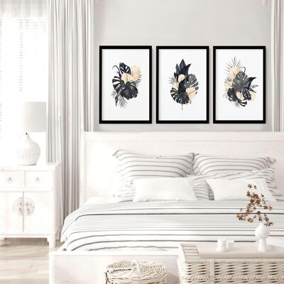 Tropical bedroom decor | set of 3 wall art prints