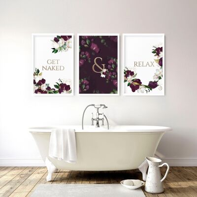 Stampe d'arte da parete floreali dorate | set di 3 stampe artistiche per il bagno