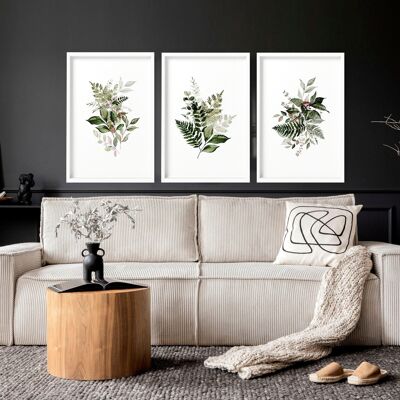 Art mural d'accent de verdure | lot de 3 impressions murales