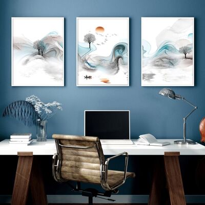 Stampe per l'home office | set di 3 stampe artistiche da parete