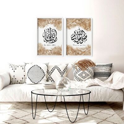 Arte de pared de caligrafía islámica | Juego de 2 impresiones artísticas de pared.
