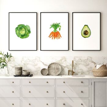 Impression de légumes pour mur de cuisine | Lot de 3 tableaux muraux 3