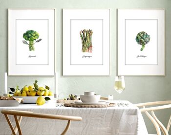 Impressions d'art mural de légumes pour la cuisine | lot de 3 impressions murales 3