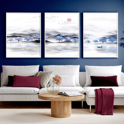 Japandi design for Living room | set of 3 wall art prints