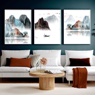 Japandi interior design | set of 3 wall art prints for Living room