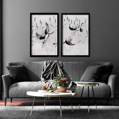 Japanese Art Cranes Chinoiserie | set of 2 wall art prints