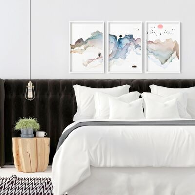 Japanische Schlafzimmerdekoration | Set mit 3 Wandkunstdrucken