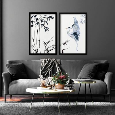 Japanese Crane wall art | set of 2 wall art prints