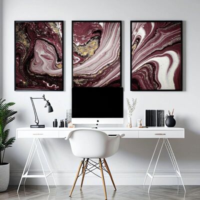 Art mural abstrait grand pour le bureau | lot de 3 impressions murales