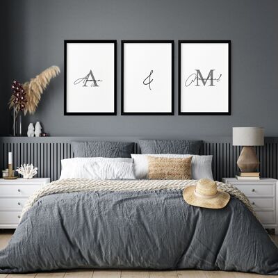 Regalo di anniversario per coppie | set di 3 stampe artistiche da parete per camera da letto