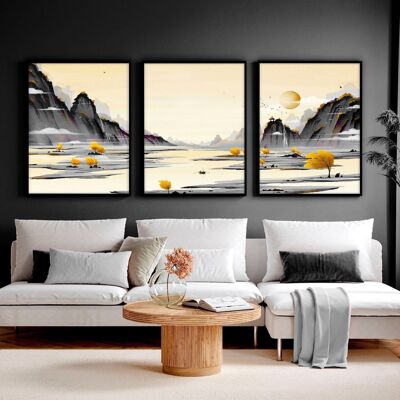Japanische Landschaftsmalerei | Set mit 3 Wandkunstdrucken