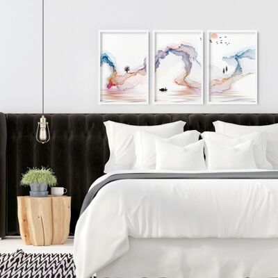 Arte minimalista japonés | juego de 3 impresiones de arte de pared para dormitorio