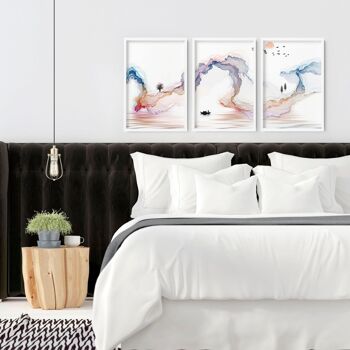 Art minimaliste japonais | lot de 3 impressions murales pour chambre à coucher 2