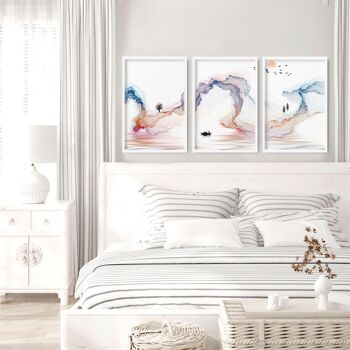Art minimaliste japonais | lot de 3 impressions murales pour chambre à coucher 3